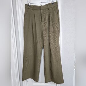 Olive Wide-Leg Pleated Trousers